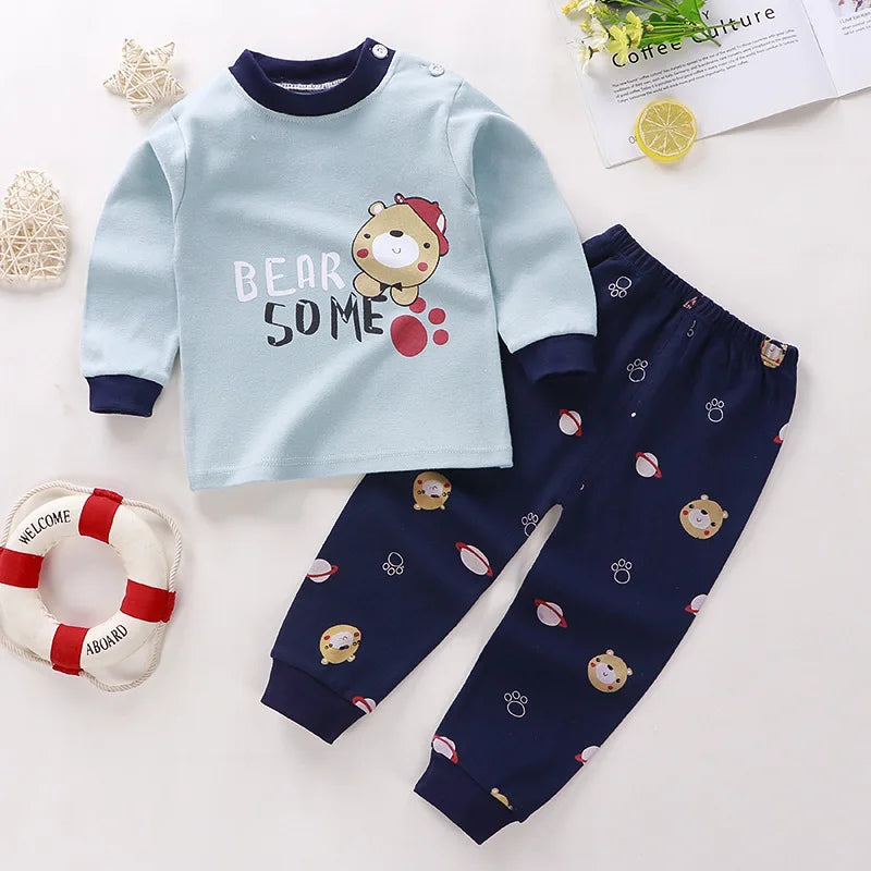 Wholesale Autumn Winter 100% Cotton 2pcs Long Sleeve Pajamas Baby Clothes Sets Christmas Baby Pyjamas Baby Clothing Sets