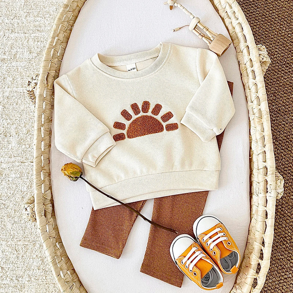 Autumn Baby Clothes 2pcs Wholesale Spring Cotton Embroidery Long-sleeved Top Set New Born Baby Clothing
