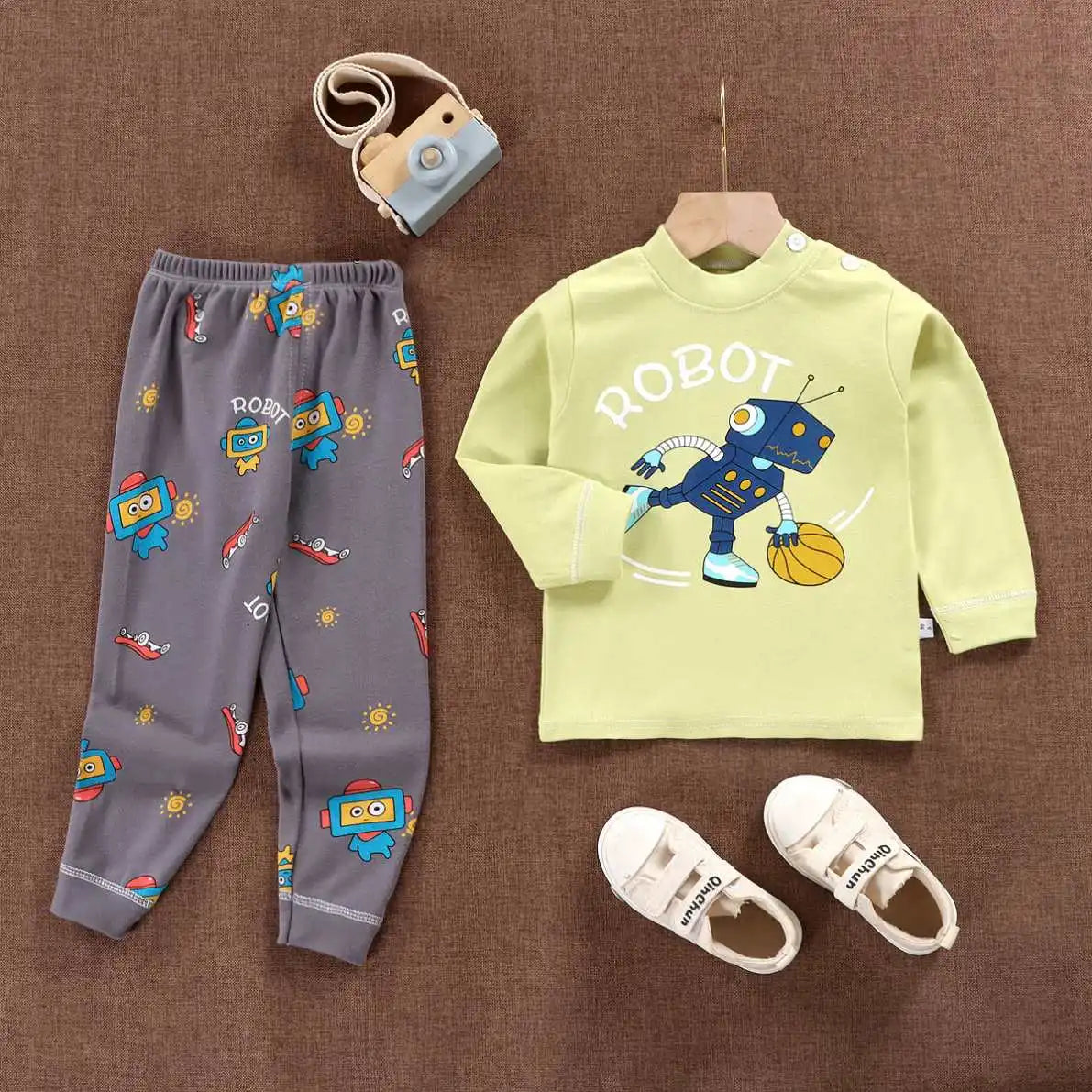 Wholesale Autumn Winter 100% Cotton 2pcs Long Sleeve Pajamas Baby Clothes Sets Christmas Baby Pyjamas Baby Clothing Sets