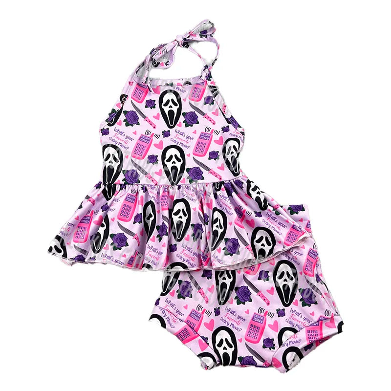 DH ODM Custom Helloween Bamboo Ghost Toddler Children Shorts Outfit Newborn Baby Clothes Girl Set