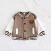 Autumn Winter Single-Breasted Baseball Jacket for Boys Cute Bear Design Fashion Baby Clothes with Long Length Cotton Filling
