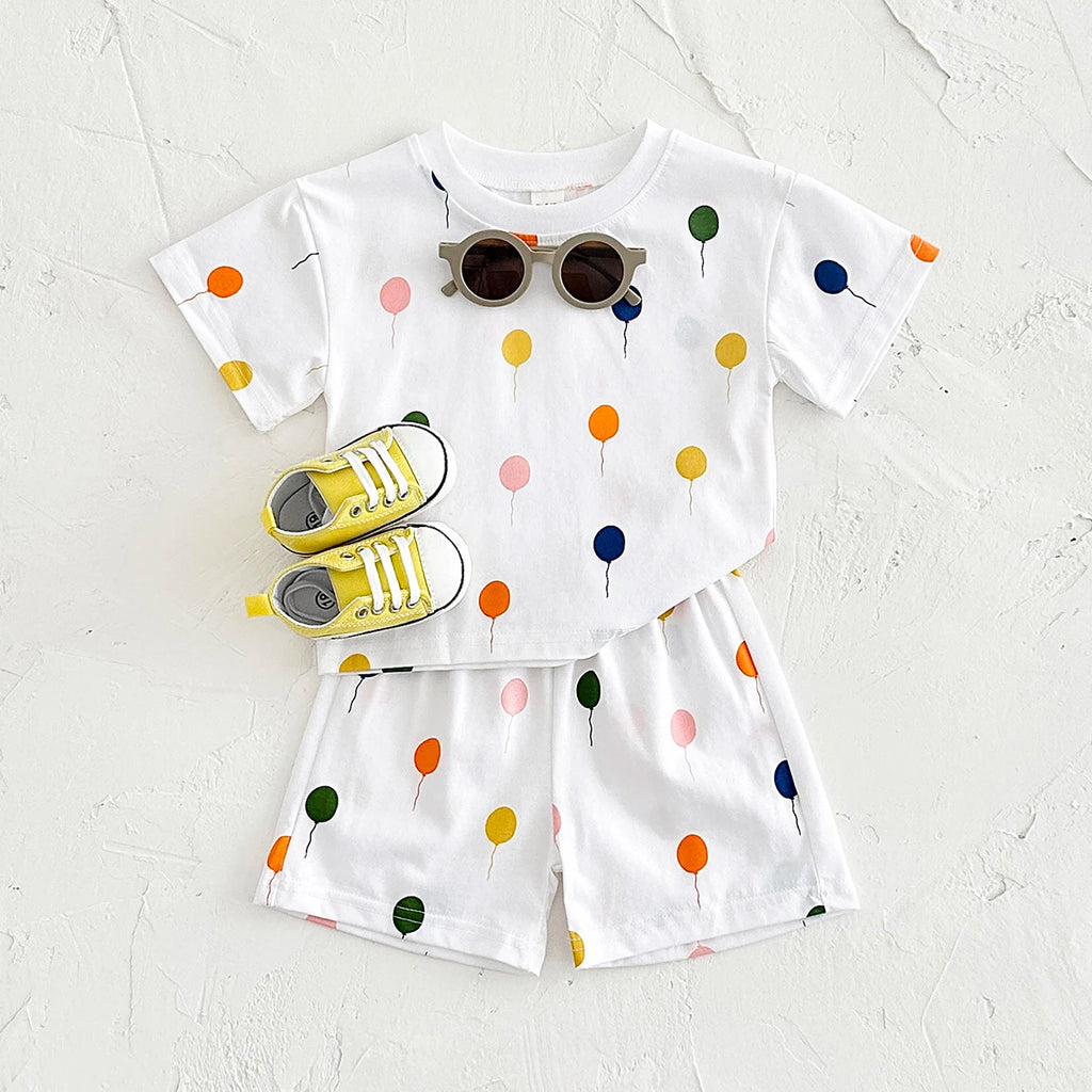 Wholesale Baby Clothing Sets Balloon Printed Cotton Short-Sleeved T-Shirts Newborn 6-9 Months Toddler Infant Summer Suit