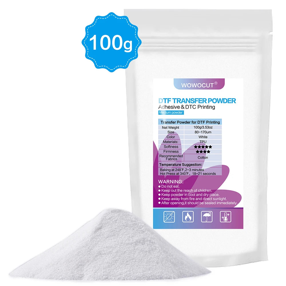 WOWOCUT DTF Powder White Digital Transfer Hot Melt Adhesive 300g DTF Powder Printer Direct Print on All Fabric T Shirt Jeans Etc