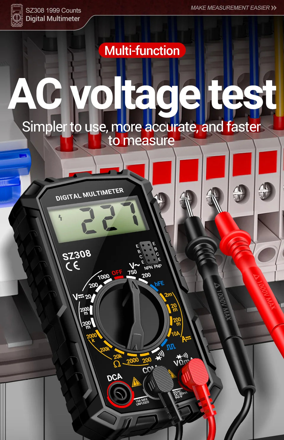 ANENG SZ308 Digital Multimeter   AC/DC Current Meter Voltage Resistance Meter Electrician LCD Backlight Ohm Square Wave Test