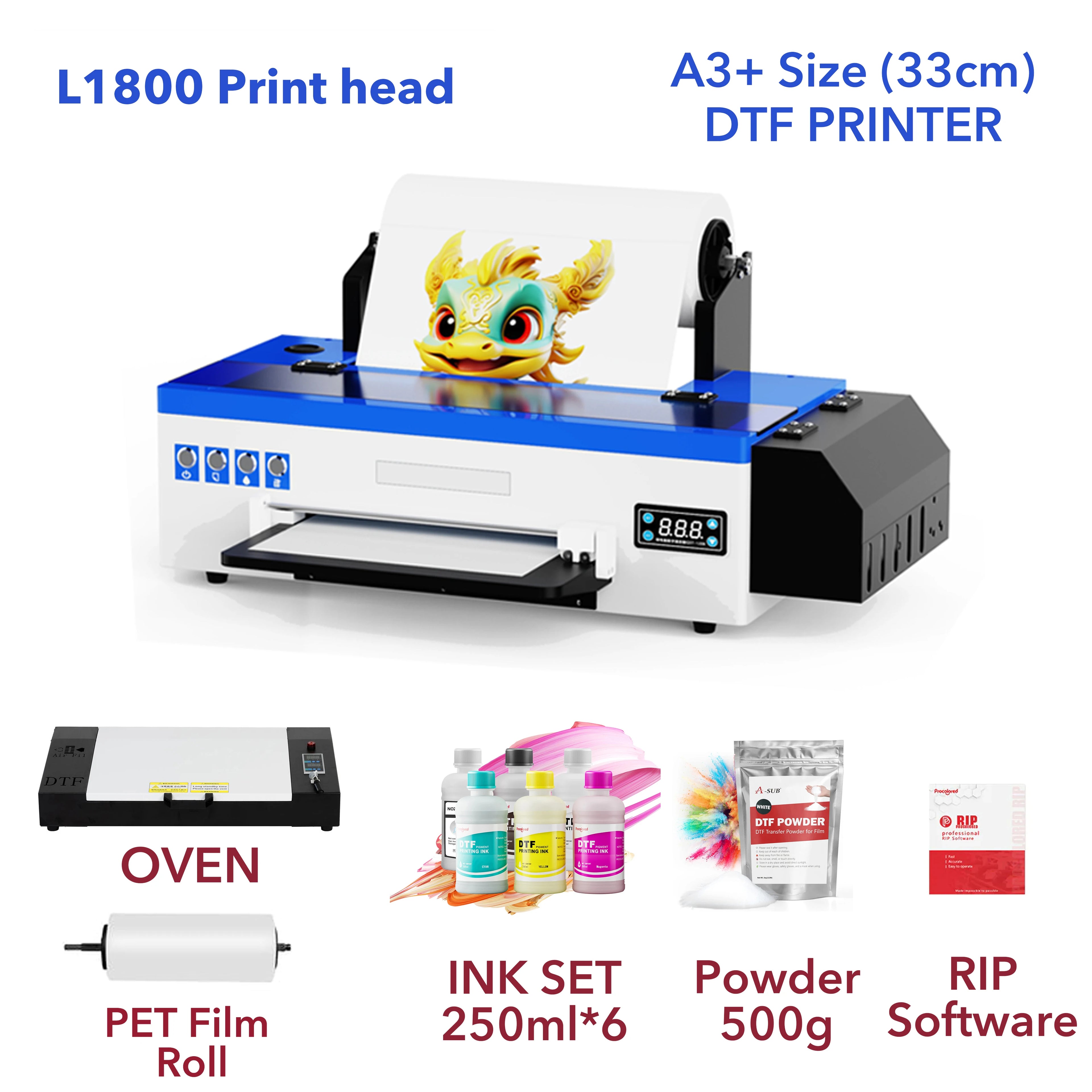 Punehod A3 DTF Printer Transfer Printer A3+ L1800 DTF Printer T Shirt Printing Machine With Curing Oven for Clothes