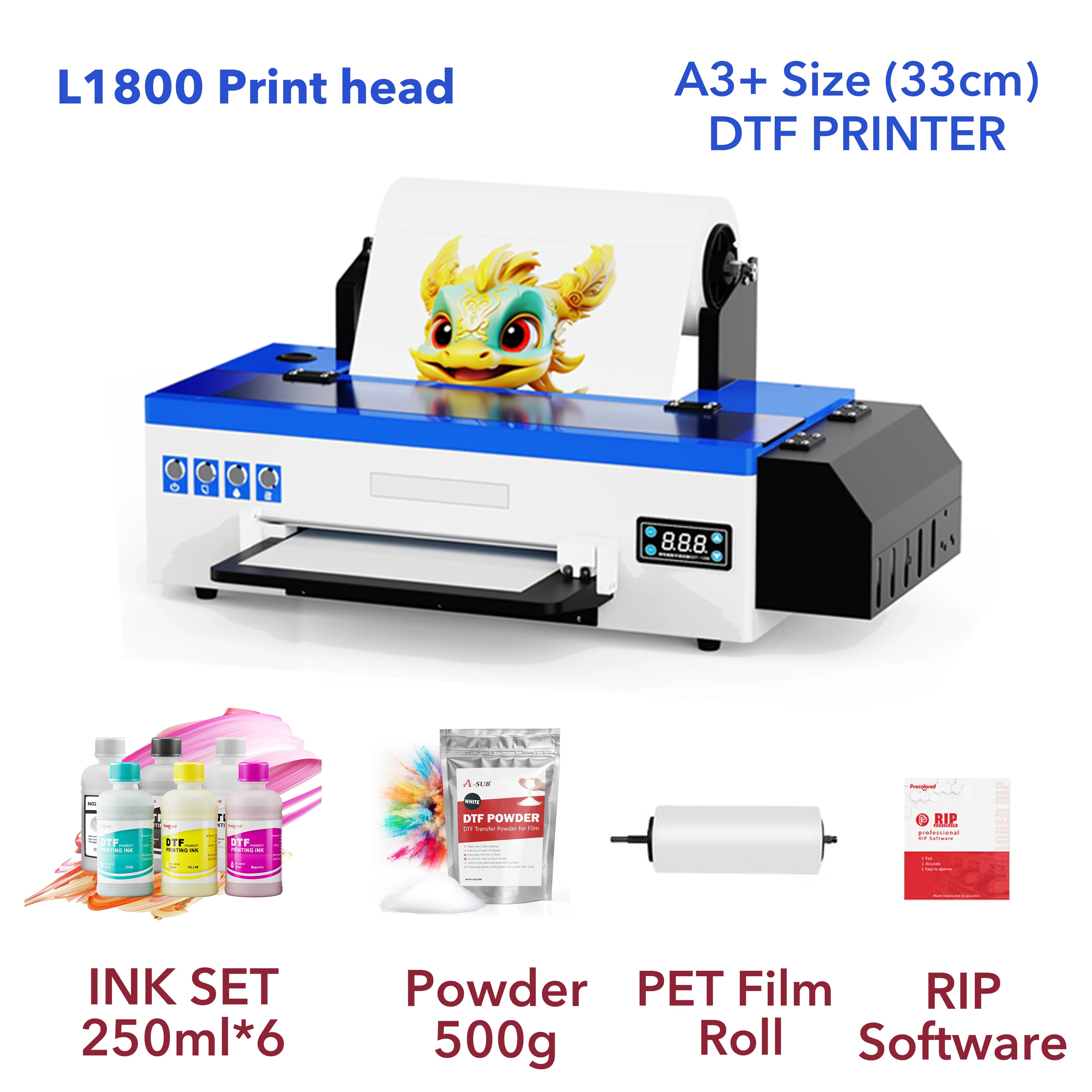Punehod A3 DTF Printer Transfer Printer A3+ L1800 DTF Printer T Shirt Printing Machine With Curing Oven for Clothes