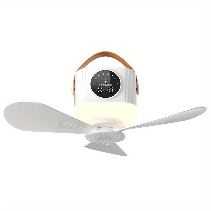 Remote Control Camping Fan with LED Night Light - Rechargeable USB Portable Fan for Tent & Outdoor, 270° Rotation, 3 Light Modes, Sleep Timer, Hanging Hook
