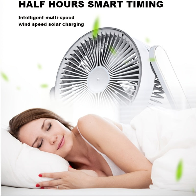 [Solar Powered, 3 Speeds Fan] 10 LED Light Solar Powered Portable Fan - 3 Speeds Rechargeable Camping Table Fan with Timer, Floor Fan