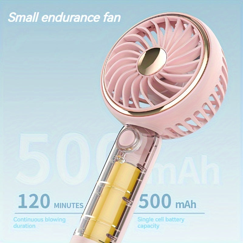 Small Fan, Handheld Portable Fan With LED Light, USB Rechargeable, Long-lasting Battery Life, Silent, Suitable For Office Desktop
