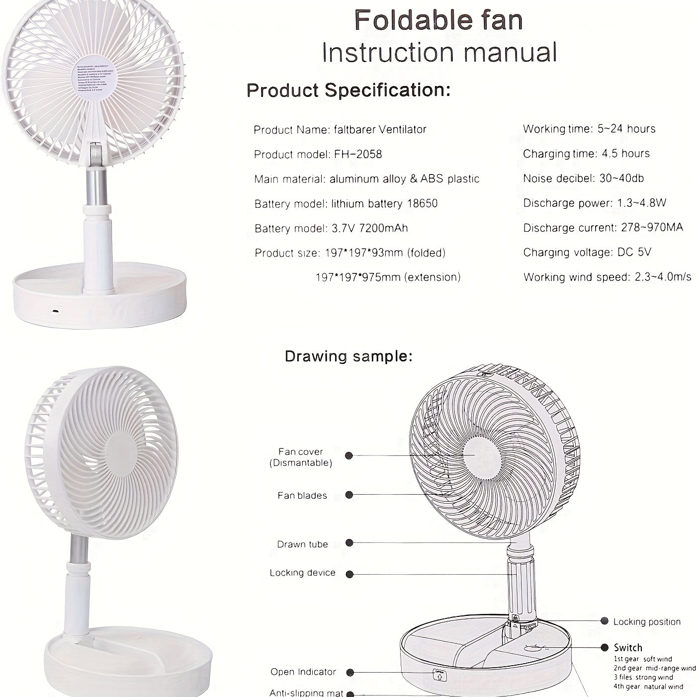 1 Pack Rechargeable Portable Fan with Adjustable Height, 4 Speed Settings & Retractable Oscillation - USB-Powered Indoor/Outdoor Cooling Fan for Home, Office, Camping, Travel - Lightweight Durable Plastic Design, Multispeed C