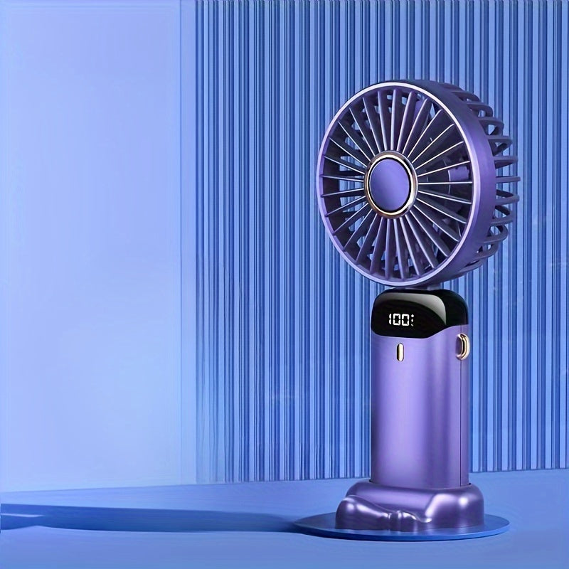 1pc Mini Portable Fan, Handheld Fan Personal Mini Fan USB Rechargeable With 5 Speeds, 90° Foldable Battery Operated Mini Fan With LED Display, Desk Fan Working Time For Office Bedroom Outdoor Travel Camping Back To School Su