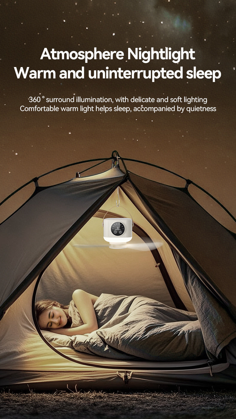 Remote Control Camping Fan with LED Night Light - Rechargeable USB Portable Fan for Tent & Outdoor, 270° Rotation, 3 Light Modes, Sleep Timer, Hanging Hook