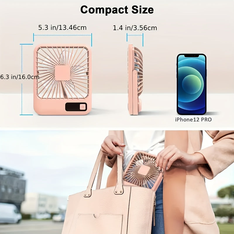 Portable USB Desktop Fan with Battery - Ultra-Quiet 5-Speed Adjustable & 180° Foldable Design, Digital Power Display, Polished Acrylic Finish, Compact for Home, Office, Travel, Air Conditioning, Portable Fan, Home Cooling, M