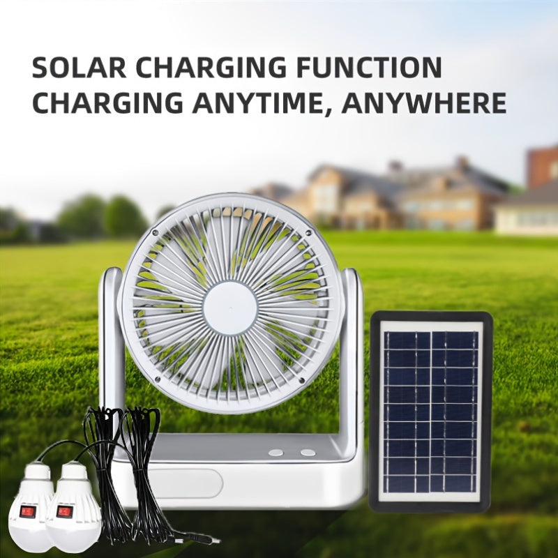 [Solar Powered, 3 Speeds Fan] 10 LED Light Solar Powered Portable Fan - 3 Speeds Rechargeable Camping Table Fan with Timer, Floor Fan