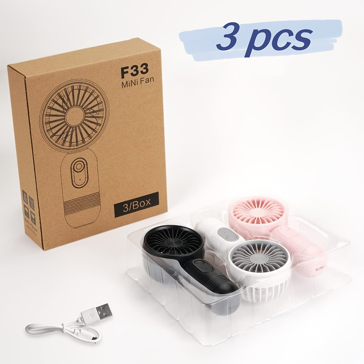3-pack Portable Mini Fan Handheld Personal Small Fan With 3-speed For Travel, Rechargeable Portable Fan, Long-lasting Rechargeable Fan, Rechargeable Fan, USB Rechargeable Battery Operated Eyelash Fan