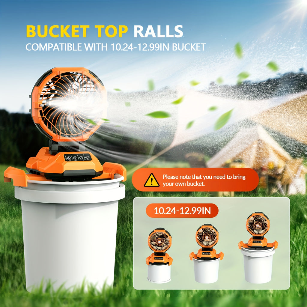 Battery Powered Fan With Misting, 24000mAh Rechargeable Camping Fan, Strong Spray Mister, 4 Speed With Timer, Auto Oscillation Portable Fan With Retractable Base For Outdoor Sport Beach Travel Patio Porch