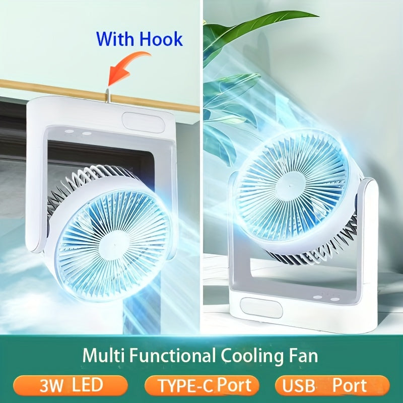 [Solar Powered, 3 Speeds Fan] 10 LED Light Solar Powered Portable Fan - 3 Speeds Rechargeable Camping Table Fan with Timer, Floor Fan