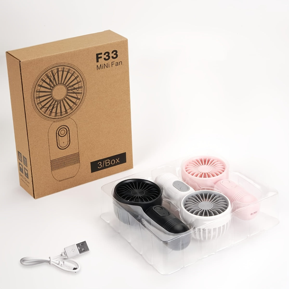 3-pack Portable Mini Fan Handheld Personal Small Fan With 3-speed For Travel, Rechargeable Portable Fan, Long-lasting Rechargeable Fan, Rechargeable Fan, USB Rechargeable Battery Operated Eyelash Fan