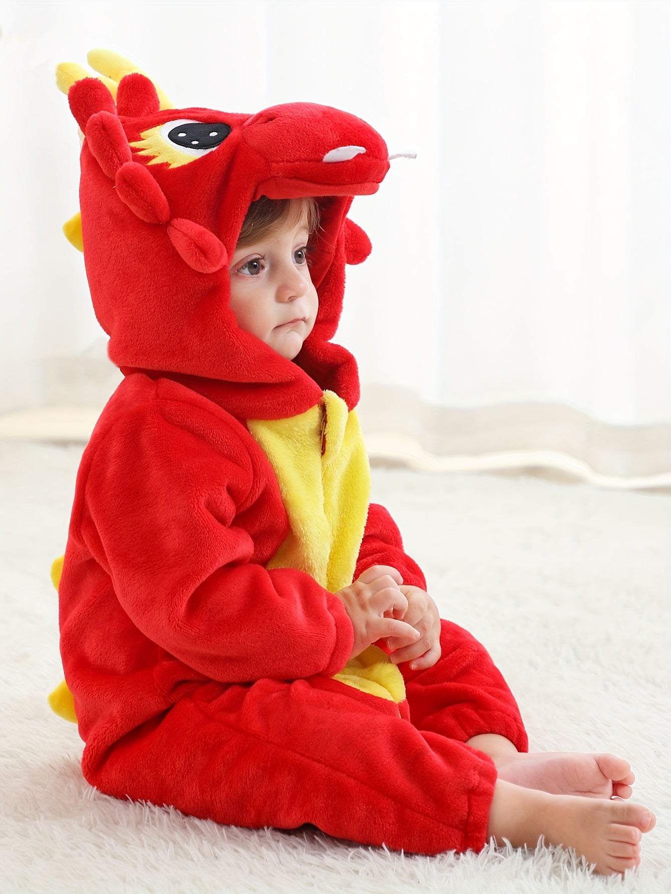 Baby'S Red Dragon Halloween - Cute Cartoon Animal Design with Zipper Closure, Soft & Comfortable for Spring/Fall Outings, Baby, Seasonal Babywear, Playful Baby Style, Durable Baby Clothes, for Outdoor
