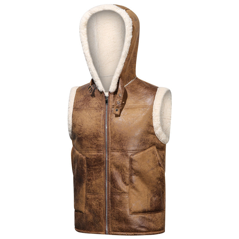 Men's Fleece-Lined Hooded Vest - Stylish Sleeveless Jacket with Zipper Pockets, Warm & Windproof for Casual Winter Wear, Olive Green, Daily Comfort Vest | Hooded Jacket | Functional Pockets