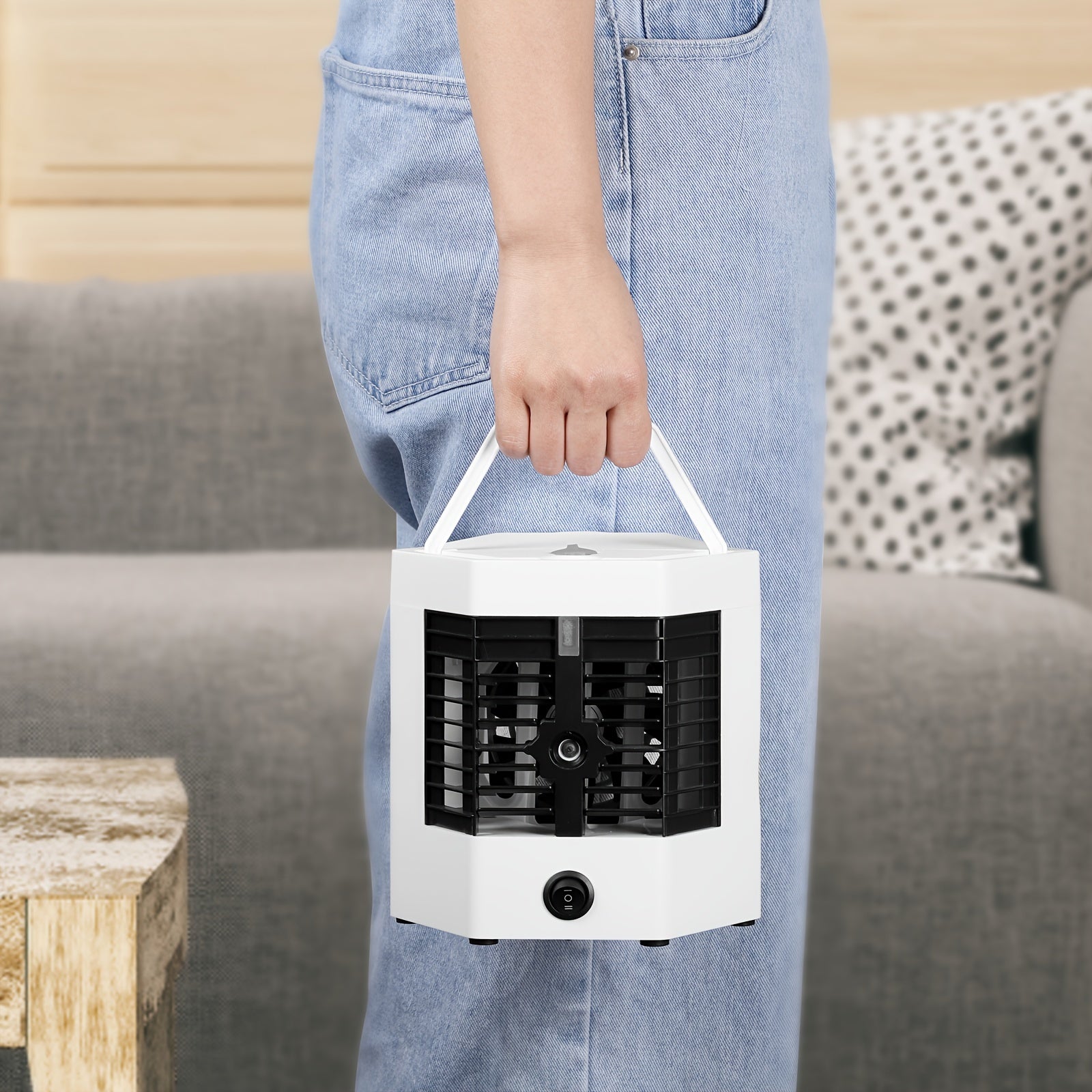 1pc, Portable Air Contioner, Small Portable Fan, Desktop Table Fan 2 Speeds, Personal Fan For Sleeping, USB Fan With Handle, For Bedroom Home Office, Comfortable Compact Design, Fast Cooling, Quiet Cooler