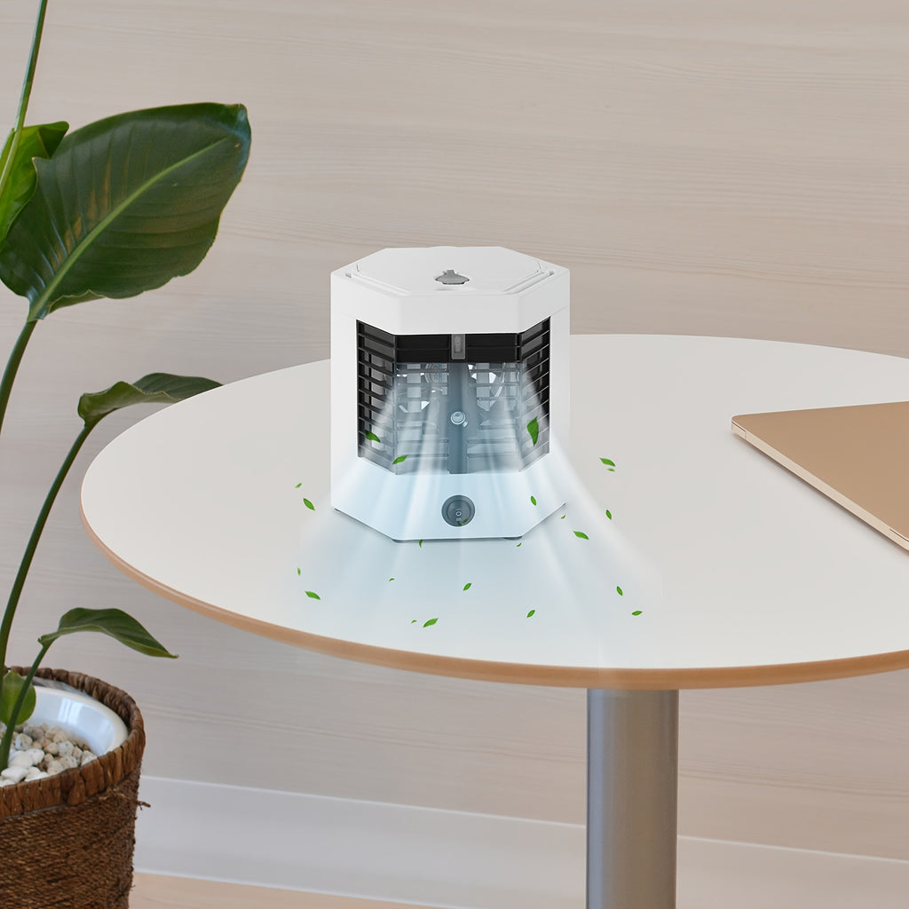 1pc, Portable Air Contioner, Small Portable Fan, Desktop Table Fan 2 Speeds, Personal Fan For Sleeping, USB Fan With Handle, For Bedroom Home Office, Comfortable Compact Design, Fast Cooling, Quiet Cooler