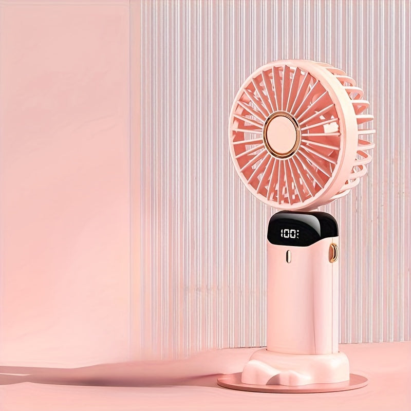 1pc Mini Portable Fan, Handheld Fan Personal Mini Fan USB Rechargeable With 5 Speeds, 90° Foldable Battery Operated Mini Fan With LED Display, Desk Fan Working Time For Office Bedroom Outdoor Travel Camping Back To School Su