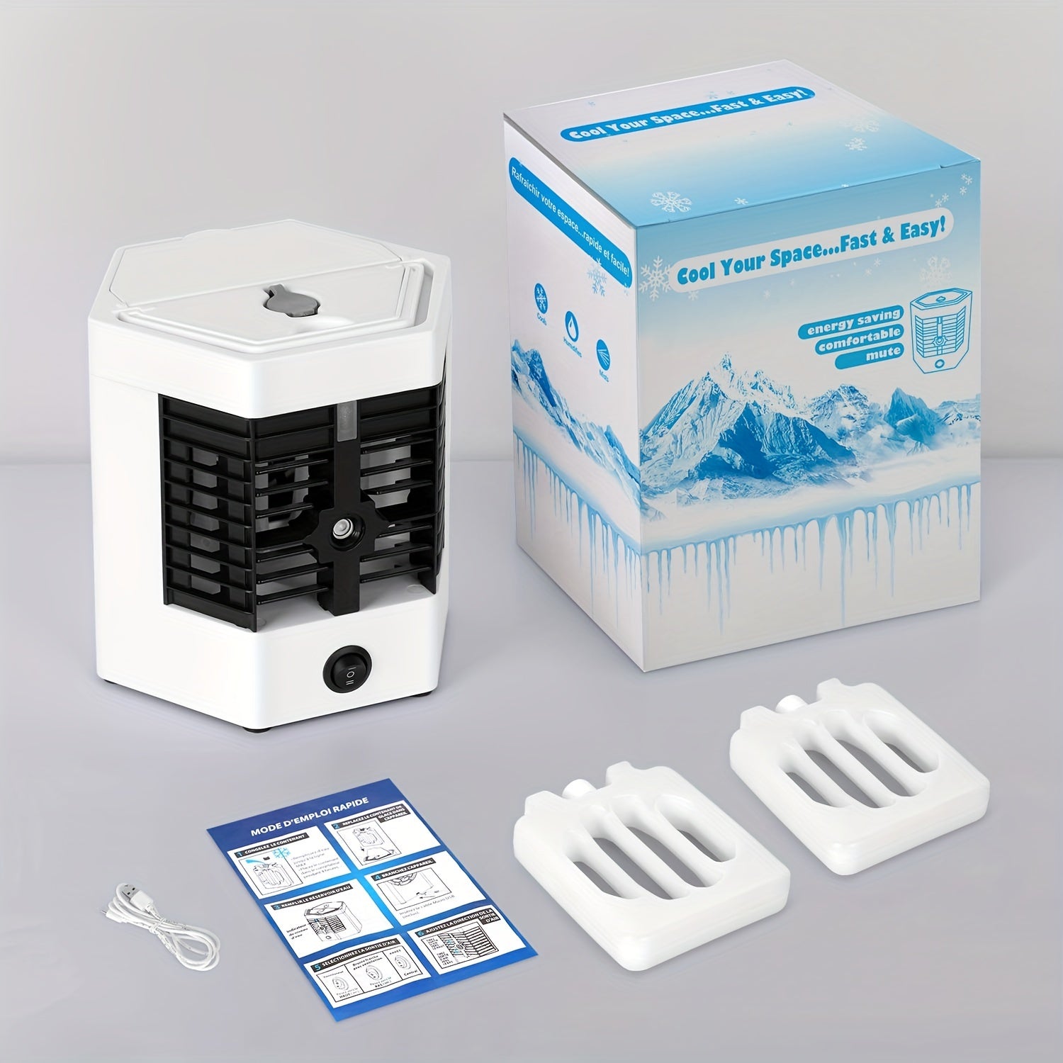 1pc, Portable Air Contioner, Small Portable Fan, Desktop Table Fan 2 Speeds, Personal Fan For Sleeping, USB Fan With Handle, For Bedroom Home Office, Comfortable Compact Design, Fast Cooling, Quiet Cooler