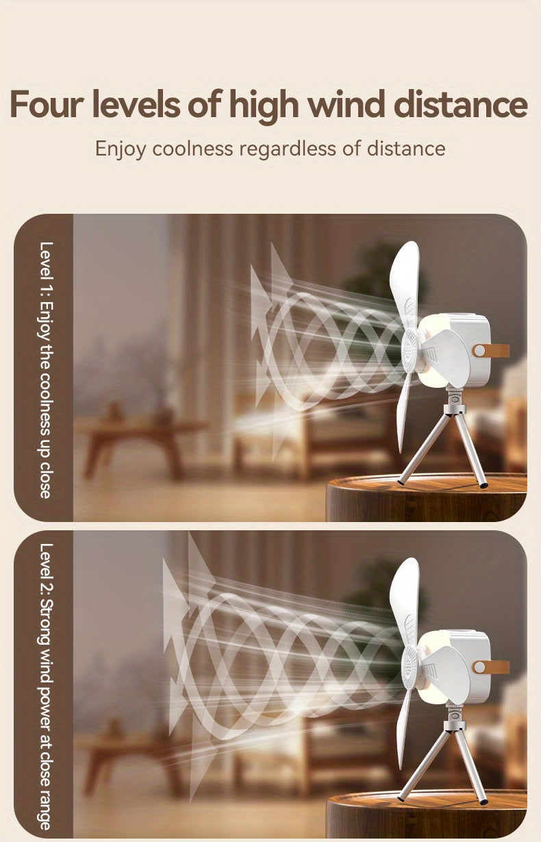 Remote Control Camping Fan with LED Night Light - Rechargeable USB Portable Fan for Tent & Outdoor, 270° Rotation, 3 Light Modes, Sleep Timer, Hanging Hook