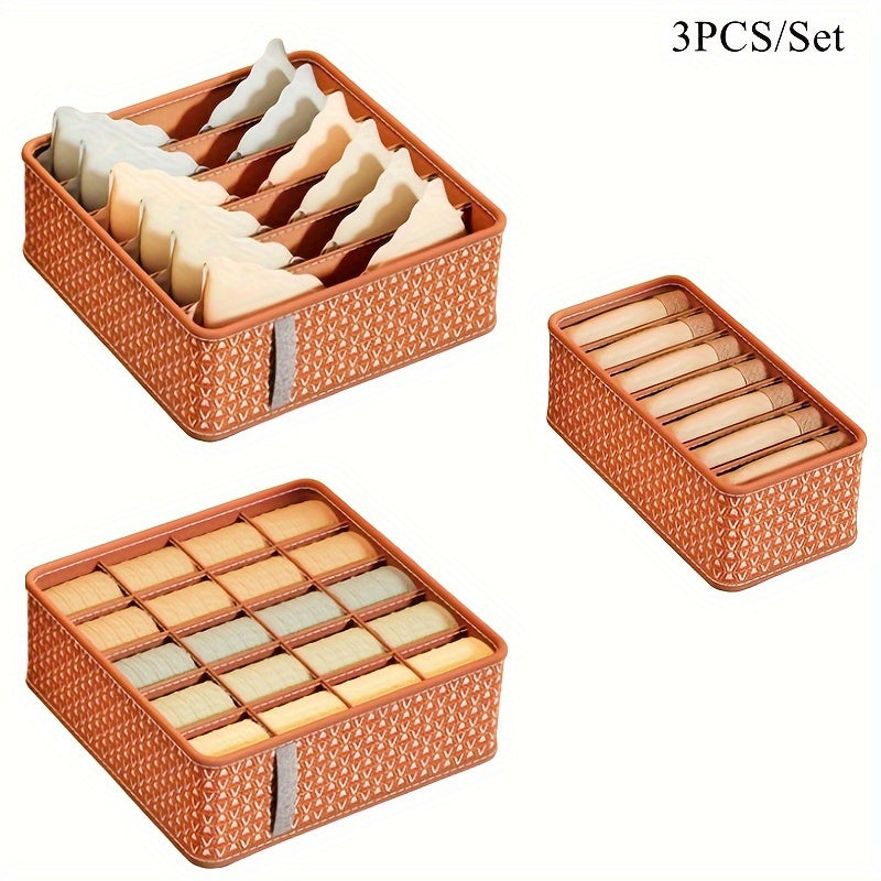 3PCS/Set Sock Underwear Drawer Organizer Dividers, Foldable Fabric Dresser Closet Organizers and Storage Bins for Clothing, Baby Clothes, Bra, Panty, Scarf, Ties