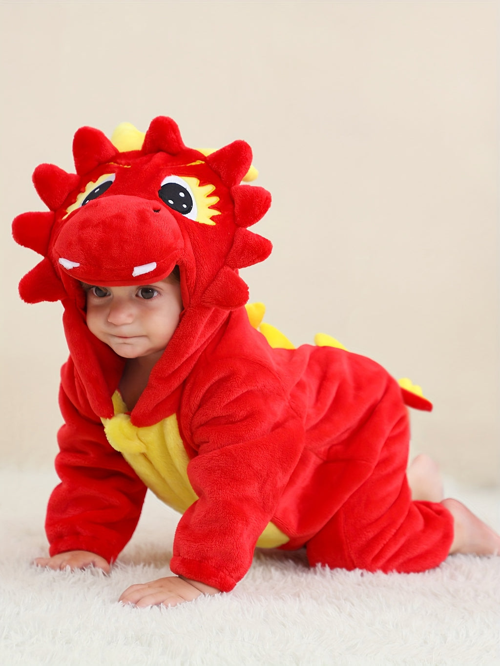Baby'S Red Dragon Halloween - Cute Cartoon Animal Design with Zipper Closure, Soft & Comfortable for Spring/Fall Outings, Baby, Seasonal Babywear, Playful Baby Style, Durable Baby Clothes, for Outdoor