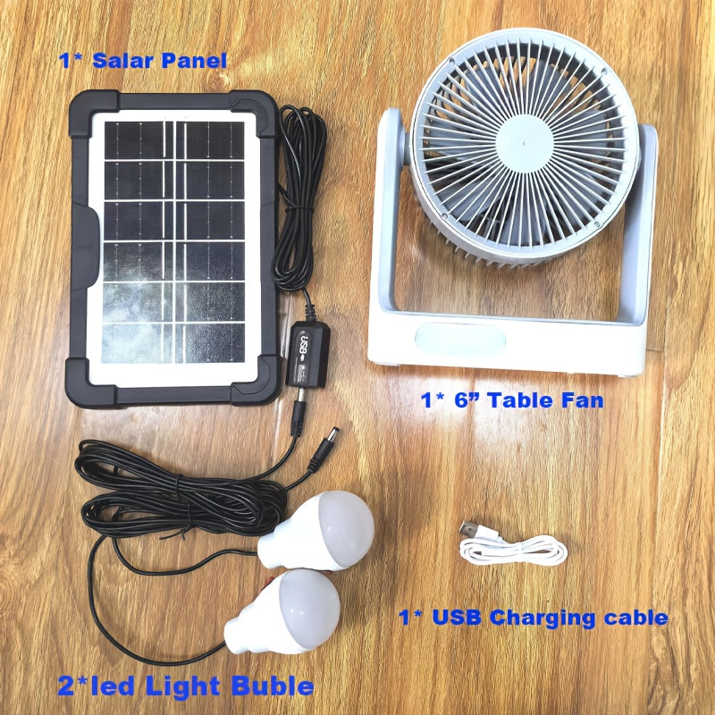 [Solar Powered, 3 Speeds Fan] 10 LED Light Solar Powered Portable Fan - 3 Speeds Rechargeable Camping Table Fan with Timer, Floor Fan