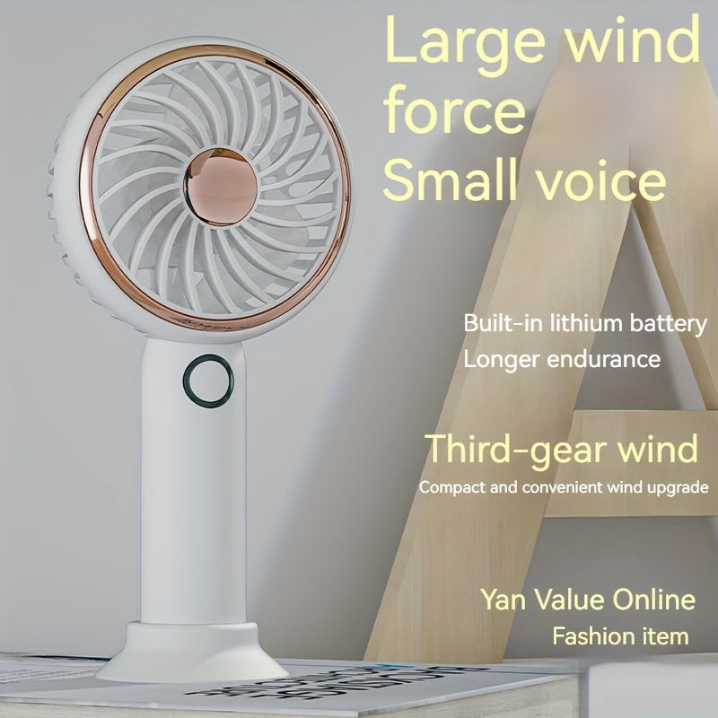 Small Fan, Handheld Portable Fan With LED Light, USB Rechargeable, Long-lasting Battery Life, Silent, Suitable For Office Desktop