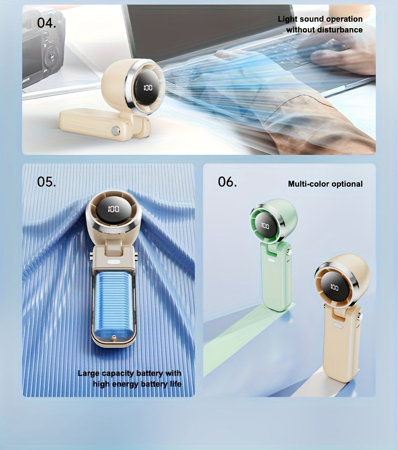 Portable Handheld Fan, 5000rpm Ultra-High Speed Quick Cooling, 1-100-Level Super Power USB Fan, Large Battery Capacity, Mini Portable Fan, USB Rechargeable, Lanyard- Lightweight, Compact, And Easy to Carry for Outdoor Activit