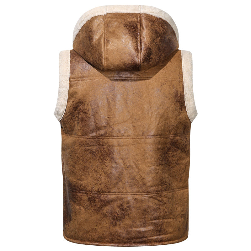 Men's Fleece-Lined Hooded Vest - Stylish Sleeveless Jacket with Zipper Pockets, Warm & Windproof for Casual Winter Wear, Olive Green, Daily Comfort Vest | Hooded Jacket | Functional Pockets