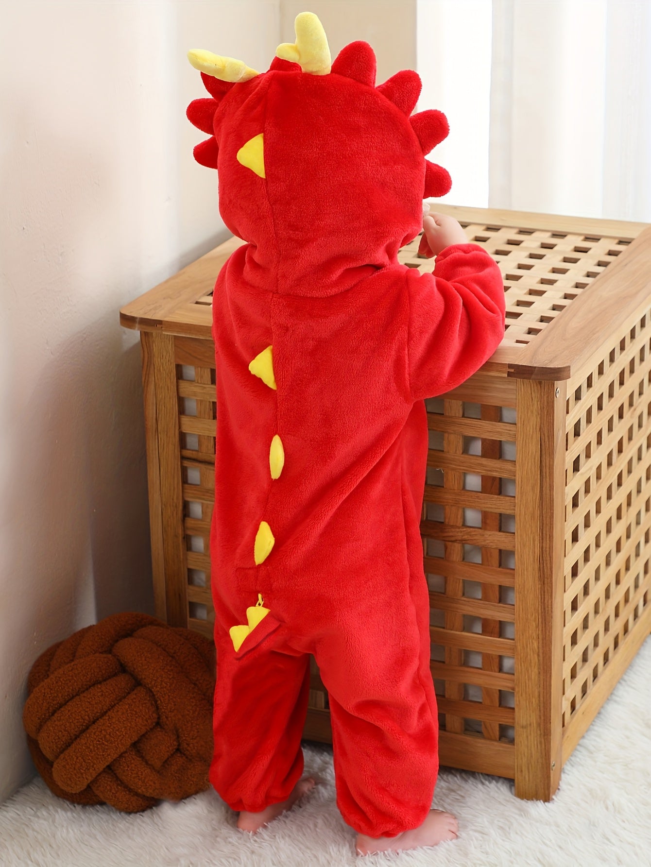 Baby'S Red Dragon Halloween - Cute Cartoon Animal Design with Zipper Closure, Soft & Comfortable for Spring/Fall Outings, Baby, Seasonal Babywear, Playful Baby Style, Durable Baby Clothes, for Outdoor
