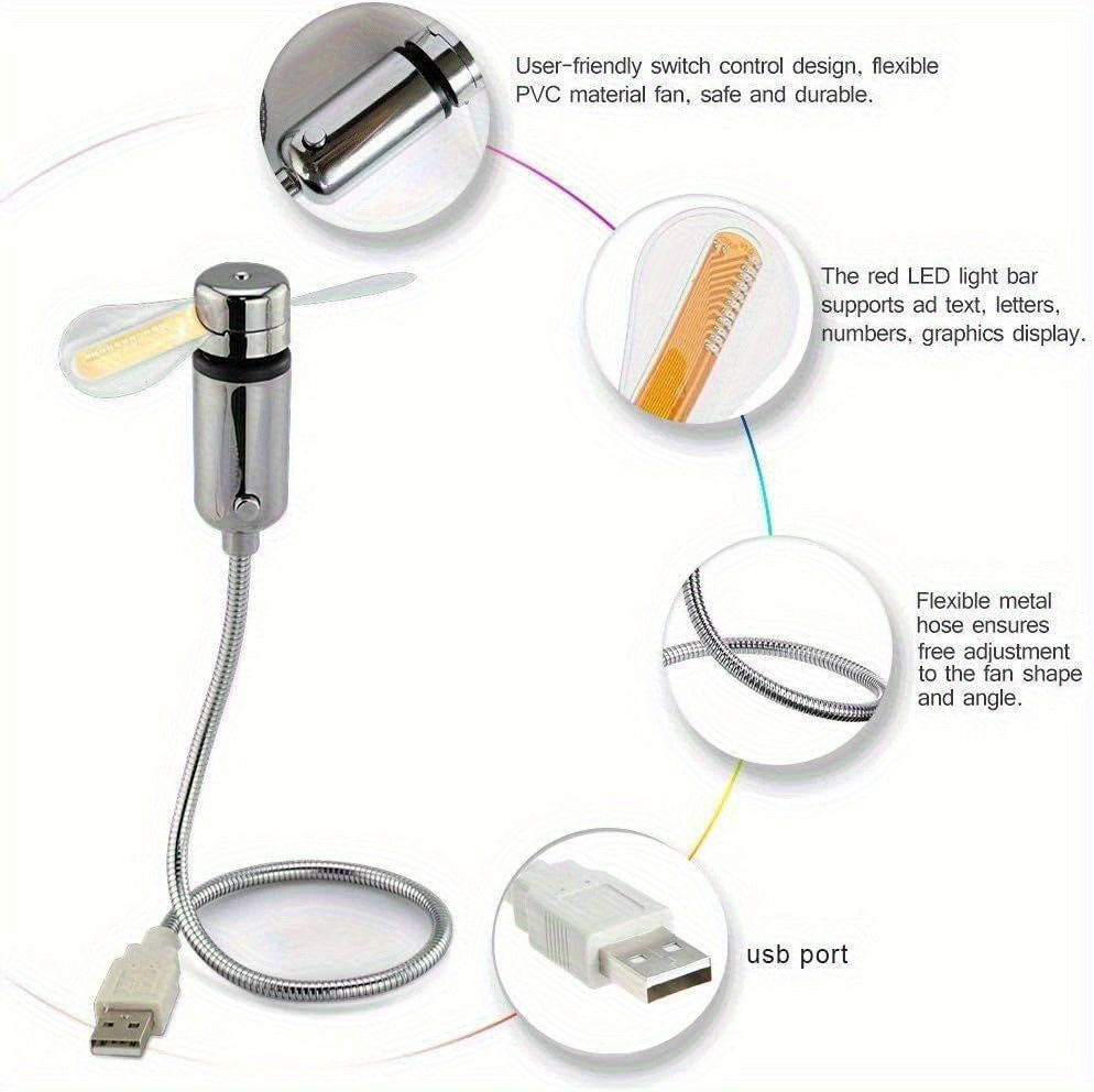 1pc Portable USB Desk Fan with LED Clock Display - Silent Energy-Saving Cooling Fan, Adjustable Speeds, USB-Powered Compact Design for Desktop, Laptop, Tablet - Space-Saving Mini Fan, Portable Fan, Desktop Accessory, Sturdy M