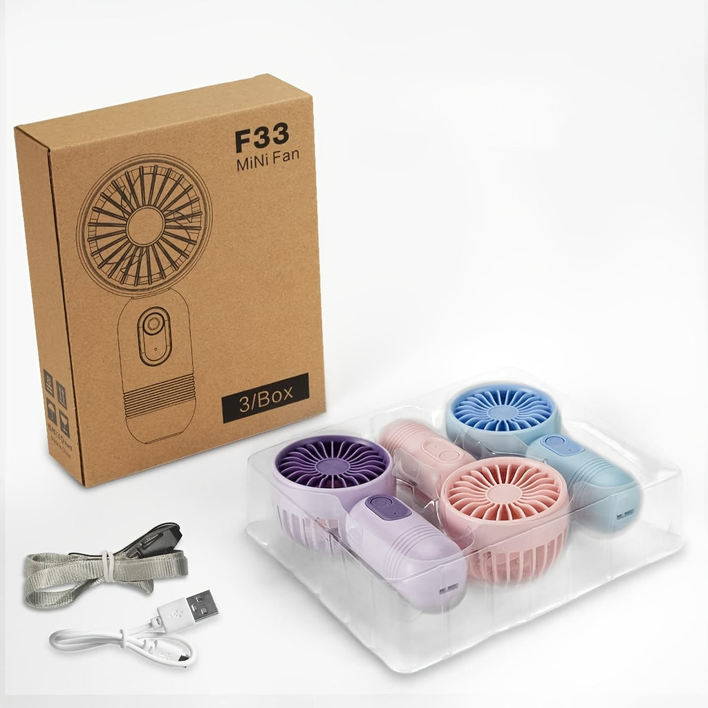 3-pack Portable Mini Fan Handheld Personal Small Fan With 3-speed For Travel, Rechargeable Portable Fan, Long-lasting Rechargeable Fan, Rechargeable Fan, USB Rechargeable Battery Operated Eyelash Fan