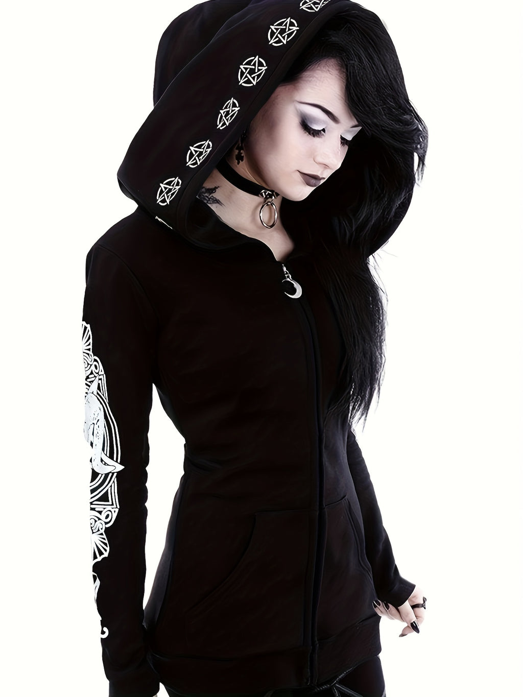 Women's Fashion Punk Style Geometric Print Zipper Sweatshirt