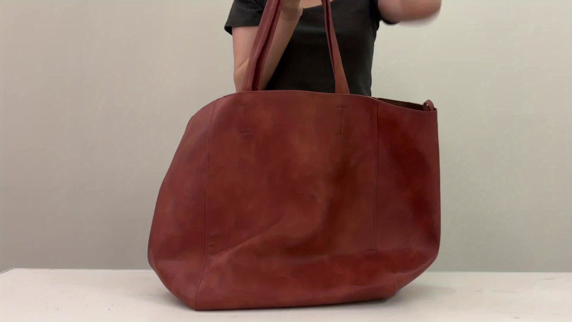 Retro Solid Color, Vintage, Large Capacity Handbag with Inner Bag