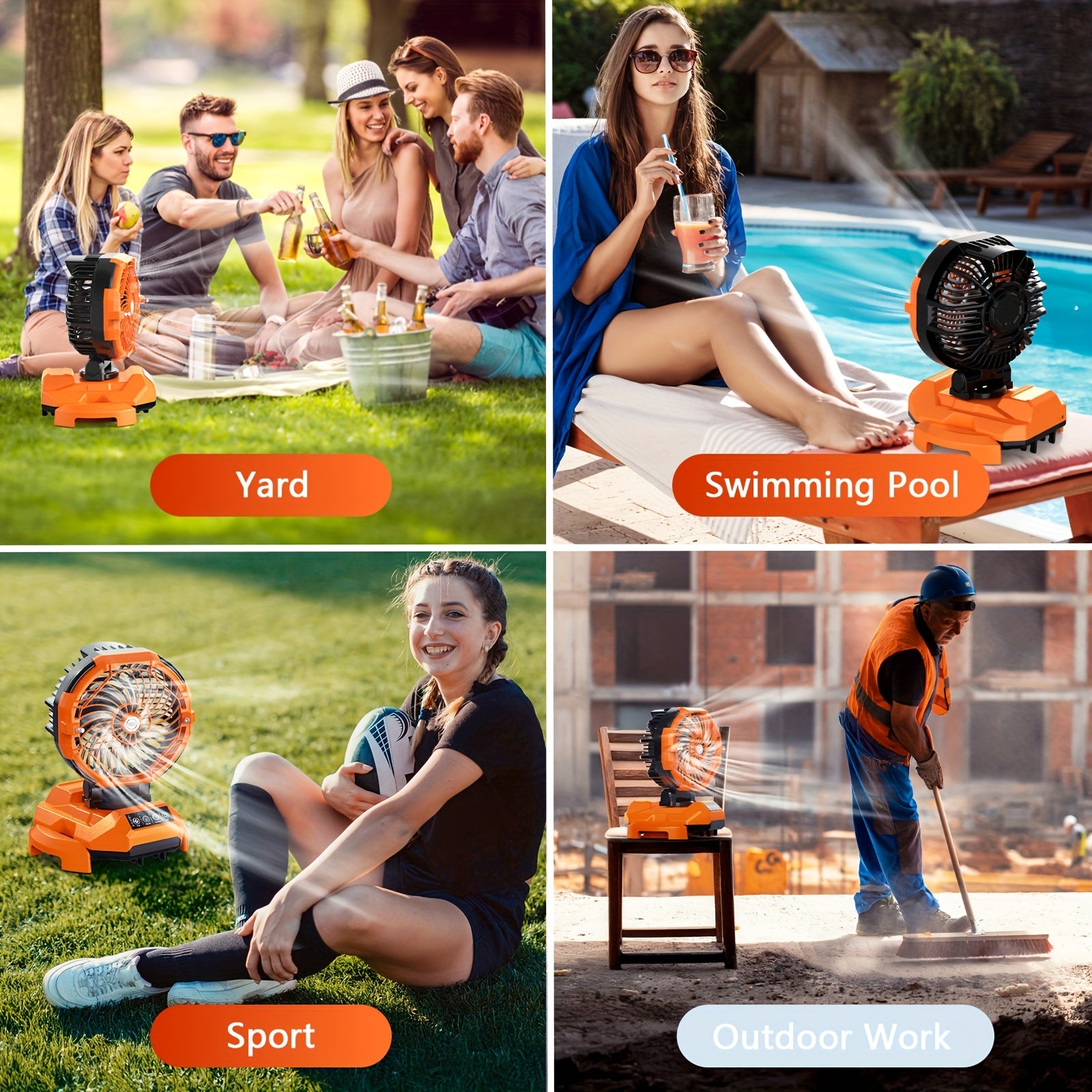 Battery Powered Fan With Misting, 24000mAh Rechargeable Camping Fan, Strong Spray Mister, 4 Speed With Timer, Auto Oscillation Portable Fan With Retractable Base For Outdoor Sport Beach Travel Patio Porch