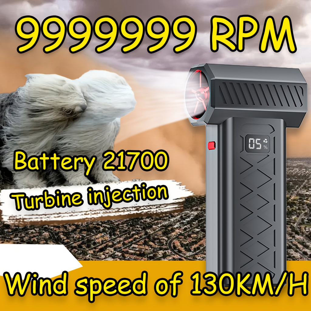 200W High-Power Portable Turbofan Fan with 155km/h Airflow, 6000mAh USB Rechargeable Battery, Ergonomic Handle & Compact Design for Camping, Car, Computer Cleaning, Dust/Snow Removal - Indoor/Outdoor Use, Portable Fan, Campin