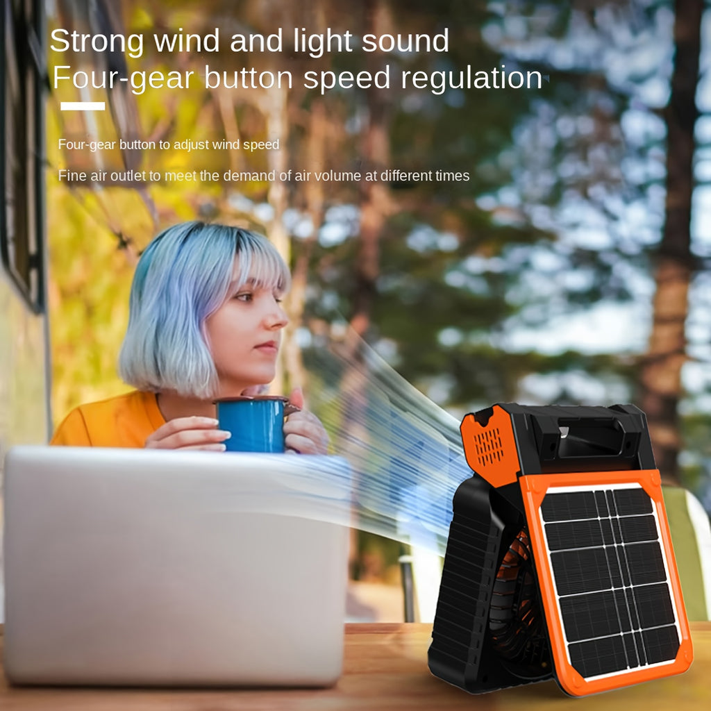 1pc, Solar Camping Fan Plus LED Lights, Portable Fan 7500mAh 30h Solar Dual Charging Desk Battery Powered Fan/timer/Hook Camping Essentials Accessories Tent Outdoor Fishing