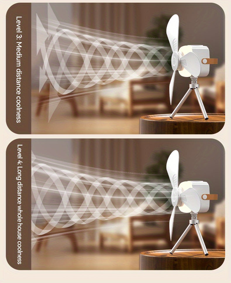 Remote Control Camping Fan with LED Night Light - Rechargeable USB Portable Fan for Tent & Outdoor, 270° Rotation, 3 Light Modes, Sleep Timer, Hanging Hook