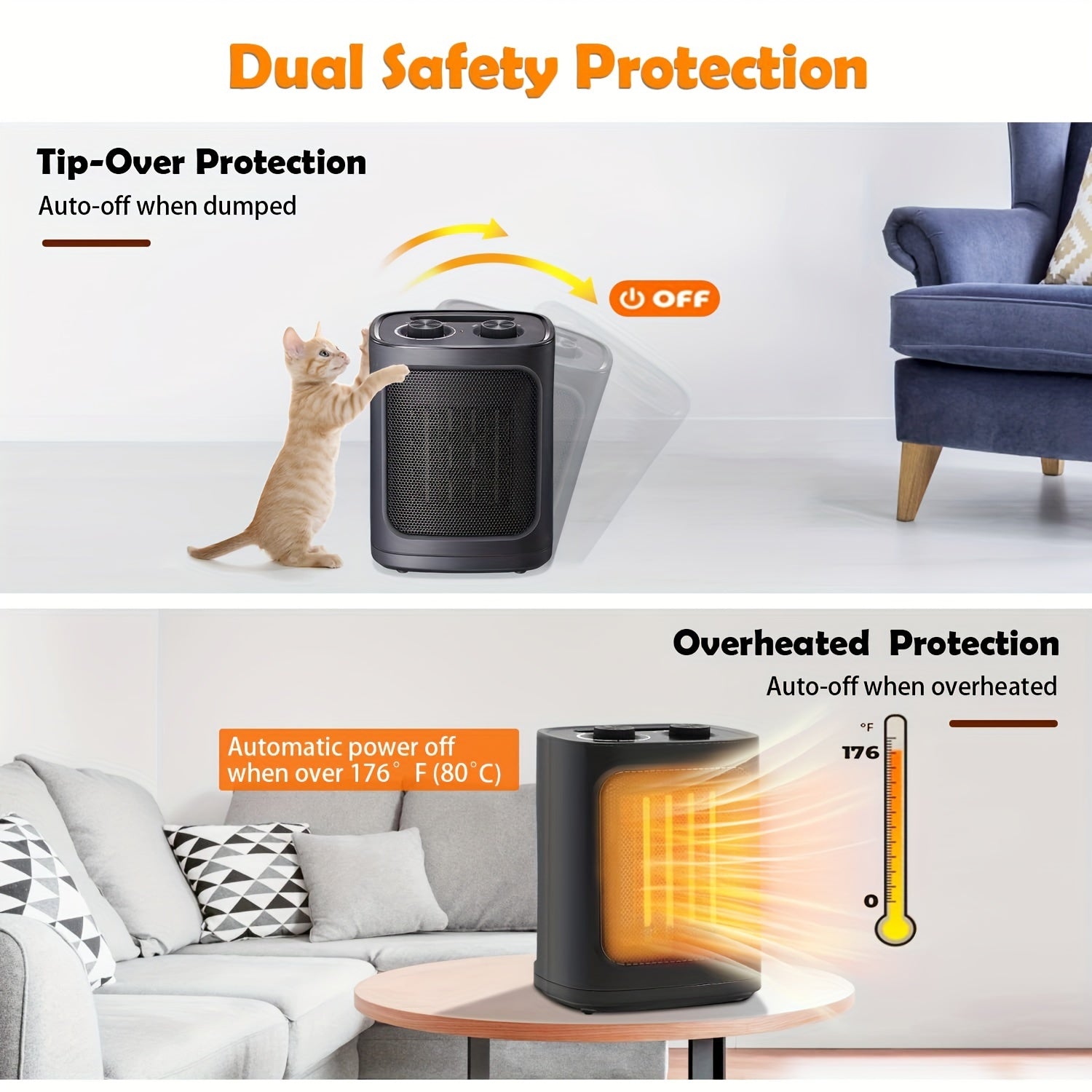 [Fast Arrival] 950W/1500W Compact Ceramic Space Heater with Thermostat, ETL Certified, Portable Fan for Home, Dorm, Office, Apartment, Black