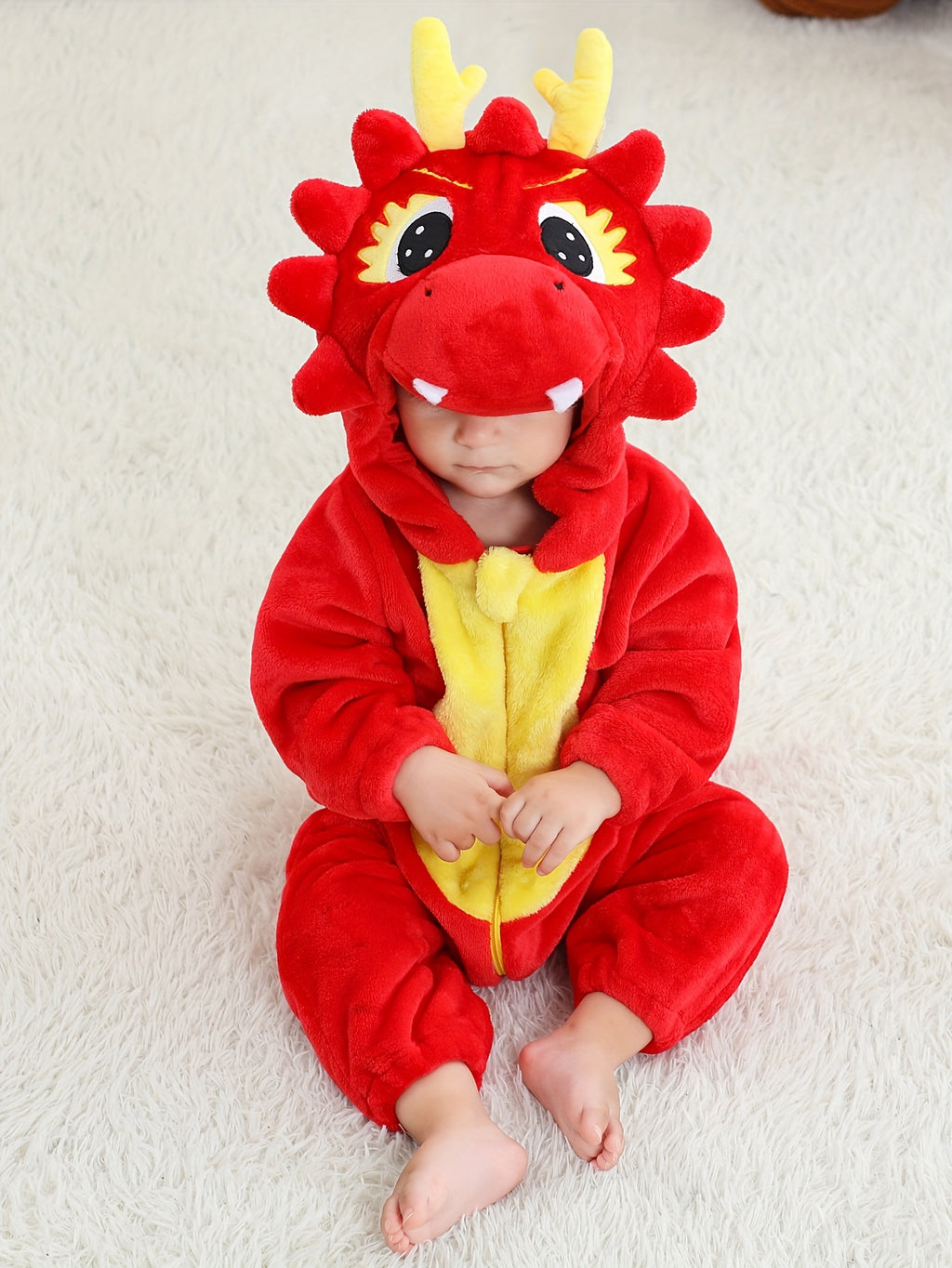 Baby'S Red Dragon Halloween - Cute Cartoon Animal Design with Zipper Closure, Soft & Comfortable for Spring/Fall Outings, Baby, Seasonal Babywear, Playful Baby Style, Durable Baby Clothes, for Outdoor