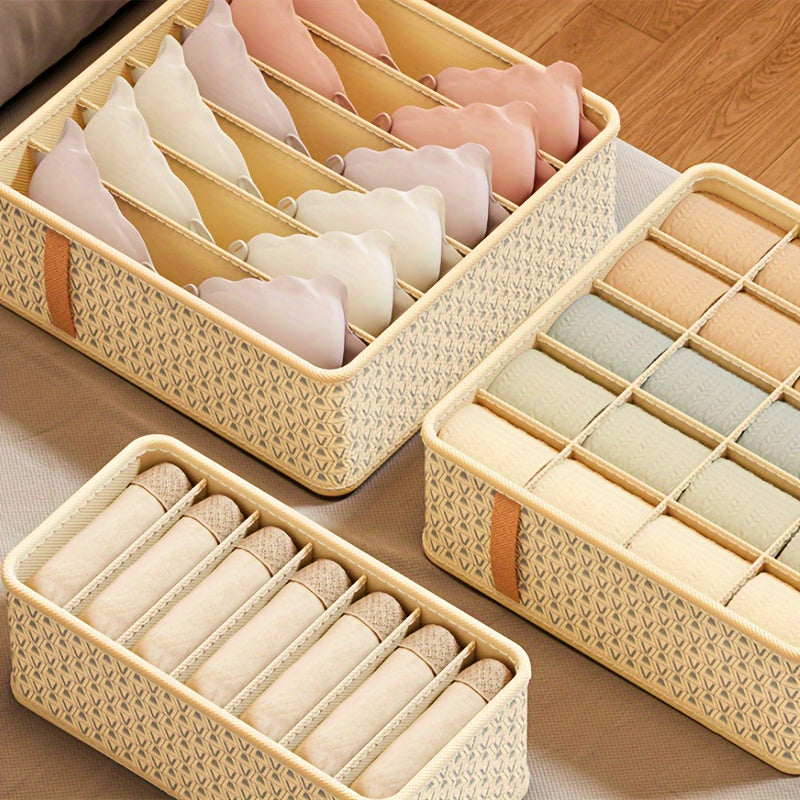3PCS/Set Sock Underwear Drawer Organizer Dividers, Foldable Fabric Dresser Closet Organizers and Storage Bins for Clothing, Baby Clothes, Bra, Panty, Scarf, Ties
