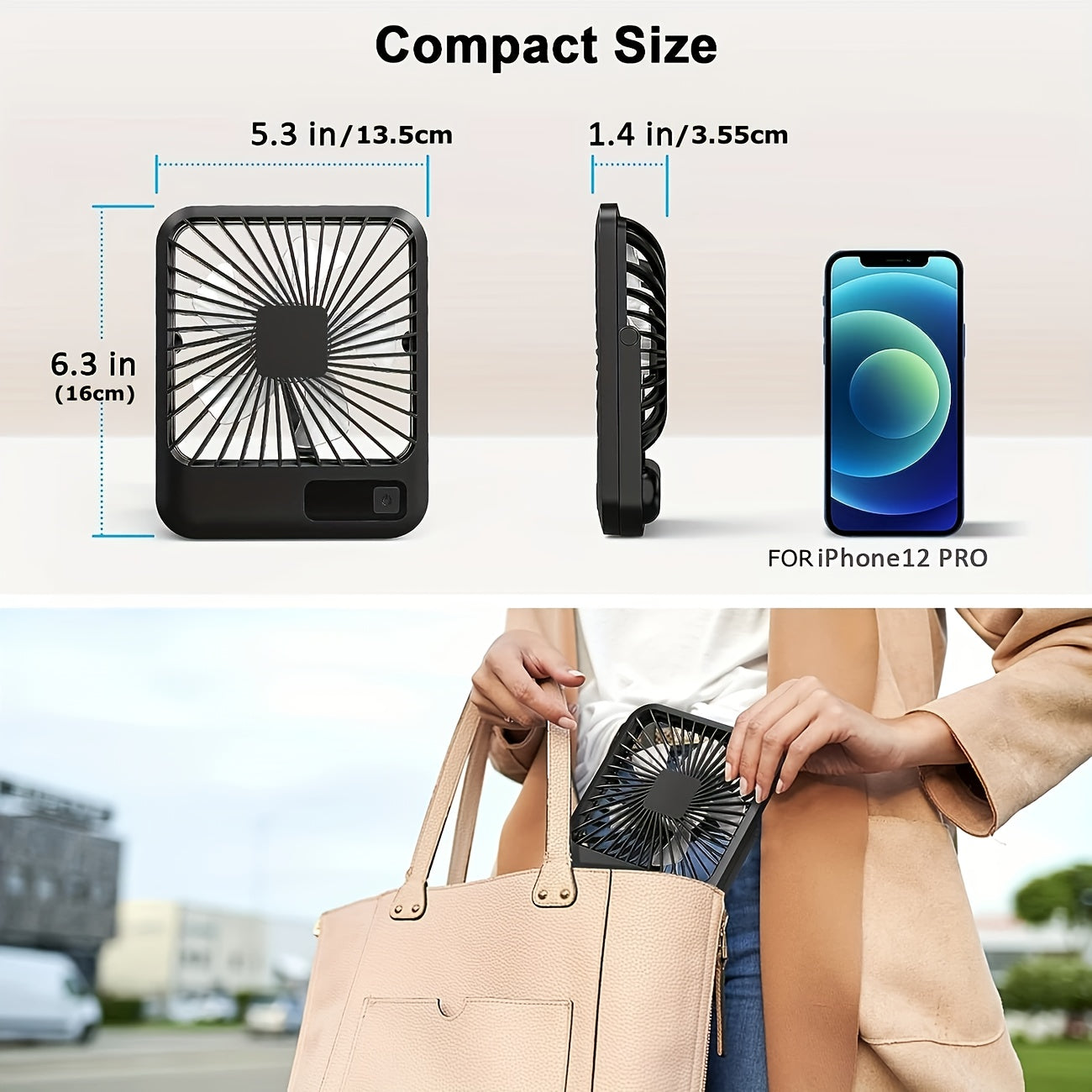 Portable USB Desktop Fan with Battery - Ultra-Quiet 5-Speed Adjustable & 180° Foldable Design, Digital Power Display, Polished Acrylic Finish, Compact for Home, Office, Travel, Air Conditioning, Portable Fan, Home Cooling, M