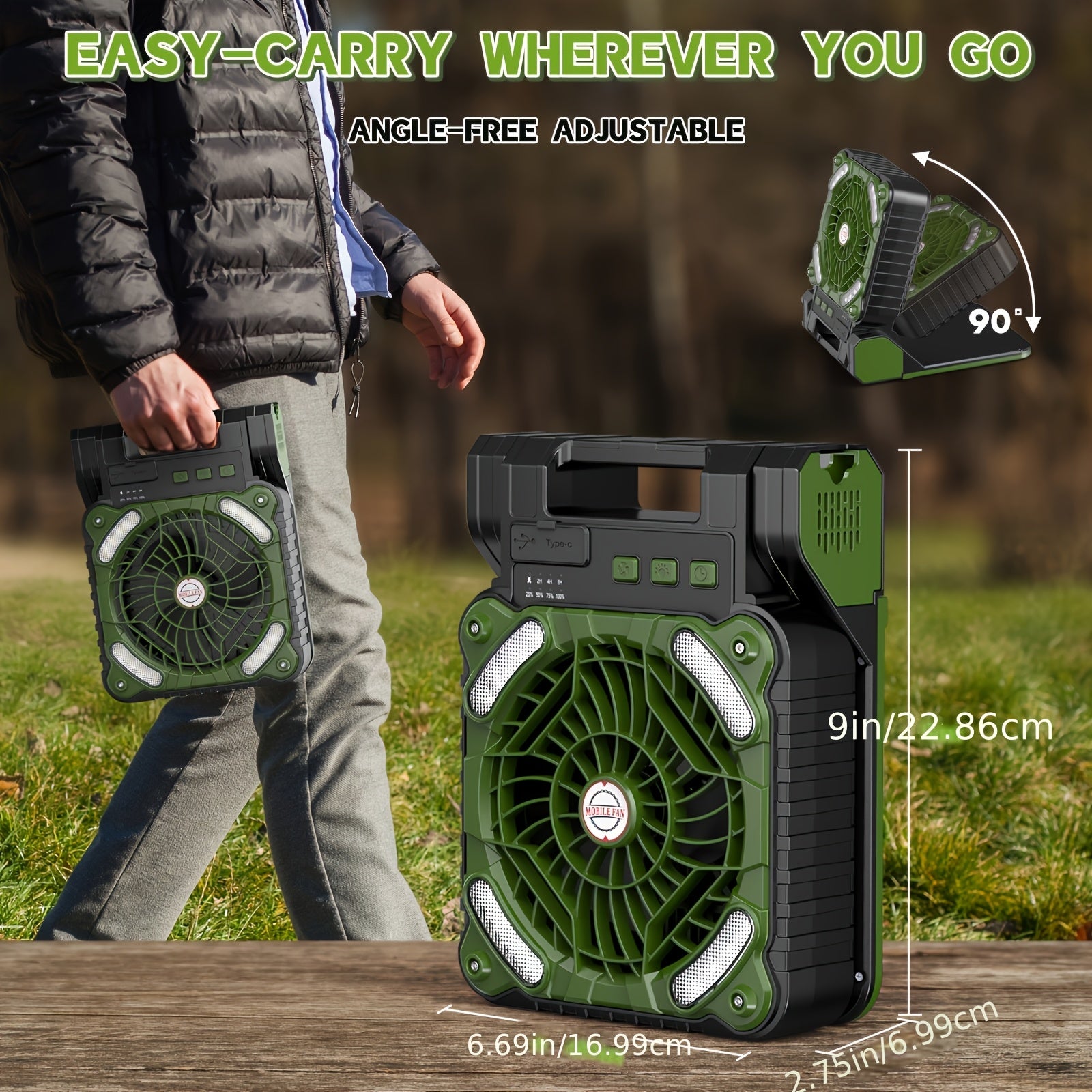 10000-20000mAh Solar Powered Camping Fan with LED Lantern, 4 Speeds Powerful Wind Rechargeable Battery Operated Portable Fan, Cordless Desk Cooling Fan with 3 Timer & PowerBank for Travel Tent Worksite