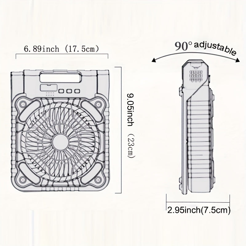 Solar Powered Camping Fan With LED Lantern, 4 Speeds Powerful Wind Rechargeable Battery Operated Portable Fan, 90° Folding Desk Fan With Timer Power Bank For Outdoor Travel Tent Personal Fan